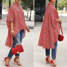 Load image into Gallery viewer, Women Fashion Blouse Loose Half Sleeve Casual Blouse Shirt Strip Tops Stylish Ladies Stripe Asymmetric Baggy Shirts