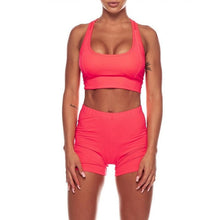 Load image into Gallery viewer, Women Fitness 2 Pieces Sets Sexy Sleeveless Vest Shorts Tracksuit 2019 Fashion Summer Female Neon Green Crop Pants Workout Sets