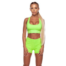 Load image into Gallery viewer, Women Fitness 2 Pieces Sets Sexy Sleeveless Vest Shorts Tracksuit 2019 Fashion Summer Female Neon Green Crop Pants Workout Sets