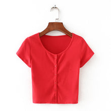 Load image into Gallery viewer, Women Fitted Ribbed Crop Top Button Front Rib Crop Tee