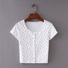 Load image into Gallery viewer, Women Fitted Ribbed Crop Top Button Front Rib Crop Tee