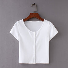 Load image into Gallery viewer, Women Fitted Ribbed Crop Top Button Front Rib Crop Tee