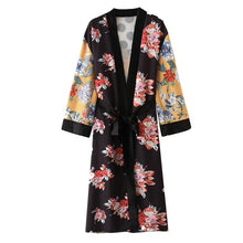 Load image into Gallery viewer, Women Flower Print Kimono Cardigan Blouse Bandage Summer Holiday Beach Cover Up Boho Long Loose Casual Shirts Robe with Belt