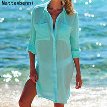 Load image into Gallery viewer, Women Kaftan Beach Dress Cover Up Long Shirts Pareos Sarongs 2018 Sexy Bikini Solid Cover-Up Tunic Swimsuit Robe De Plage White