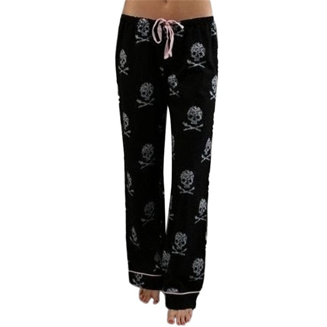 Women Lady Causal Daily High Waist  Skull Print Wide Calf Length Long Leg Pants Women's plus size Harajuku Pants #82015