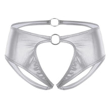 Load image into Gallery viewer, Women Lingerie Femme Soft Faux Leather Crotchless Jockstrap Low Rise Briefs Underwear Open Crotch Sexy Panties with O-Rings