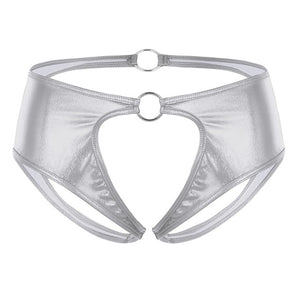 Women Lingerie Femme Soft Faux Leather Crotchless Jockstrap Low Rise Briefs Underwear Open Crotch Sexy Panties with O-Rings