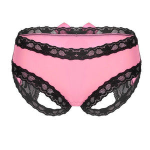 Women Lingerie Slinky Open Butt Lace Bowknot Sexy Sissy Panties Semi Sheer Knickers Briefs Underwear with Lace Trim for Ladies