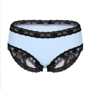 Women Lingerie Slinky Open Butt Lace Bowknot Sexy Sissy Panties Semi Sheer Knickers Briefs Underwear with Lace Trim for Ladies