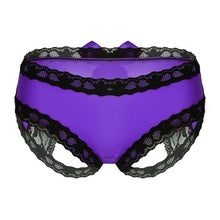 Load image into Gallery viewer, Women Lingerie Slinky Open Butt Lace Bowknot Sexy Sissy Panties Semi Sheer Knickers Briefs Underwear with Lace Trim for Ladies