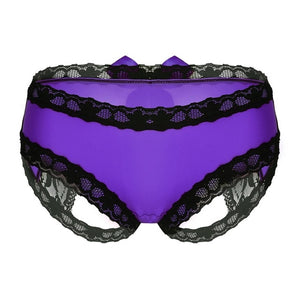 Women Lingerie Slinky Open Butt Lace Bowknot Sexy Sissy Panties Semi Sheer Knickers Briefs Underwear with Lace Trim for Ladies