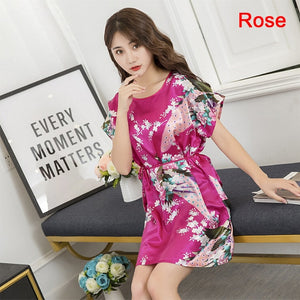 Women Satin Sleepwear Silk Nightgown Short Sleeve Nightdress Women Ladies Fuax Silk Robes Nightwear Night Dress