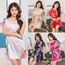 Load image into Gallery viewer, Women Satin Sleepwear Silk Nightgown Short Sleeve Nightdress Women Ladies Fuax Silk Robes Nightwear Night Dress