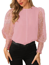 Load image into Gallery viewer, Women See-through Sheer Mesh Dot Puff Long Sleeve Blouse Shirts Tops Shirts Black Pink White Blouse