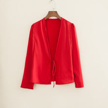 Load image into Gallery viewer, Women Self Tie Front Satin Blouse Satin Shirt
