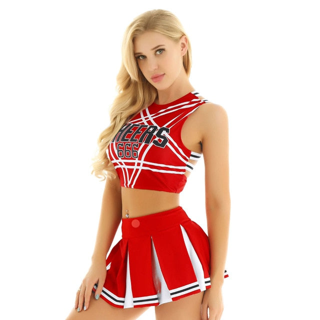 Women Sexy Japanese Schoolgirl Cosplay Uniform Dirndl Girl Sexy Lingerie Gleeing Cheerleader Costume Set Halloween Costume Femme