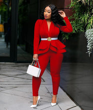 Load image into Gallery viewer, Women Sexy V Neck Tops and Skinny Pants Set 2 Two Piece Set Elegant Office Ladies Workwear Outfits Casual Tracksuit Plus Size
