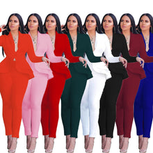 Load image into Gallery viewer, Women Sexy V Neck Tops and Skinny Pants Set 2 Two Piece Set Elegant Office Ladies Workwear Outfits Casual Tracksuit Plus Size