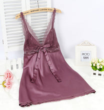 Load image into Gallery viewer, Women Silk Satin Night Dress Lace Night Gown Summer Home Dress V-neck Nuisette Femme Sexy Nightwear Sleeveless Nighty For Ladies