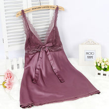 Load image into Gallery viewer, Women Silk Satin Night Dress Lace Night Gown Summer Home Dress V-neck Nuisette Femme Sexy Nightwear Sleeveless Nighty For Ladies