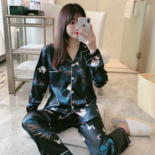 Load image into Gallery viewer, Women Silk Satin Pajamas Set Long Sleeve Trousers Pajamas Button-Down Printing Sleepwear Loungewear Women&#39;s Set Pyjamas Mujer