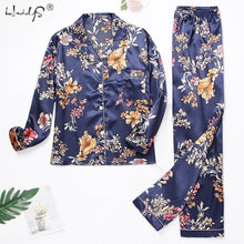 Load image into Gallery viewer, Women Silk Satin Pajamas Set Long Sleeve Trousers Pajamas Button-Down Printing Sleepwear Loungewear Women&#39;s Set Pyjamas Mujer