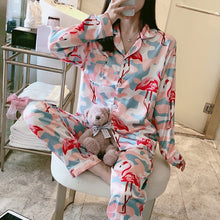 Load image into Gallery viewer, Women Silk Satin Pajamas Set Long Sleeve Trousers Pajamas Button-Down Printing Sleepwear Loungewear Women&#39;s Set Pyjamas Mujer