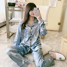 Load image into Gallery viewer, Women Silk Satin Pajamas Set Long Sleeve Trousers Pajamas Button-Down Printing Sleepwear Loungewear Women&#39;s Set Pyjamas Mujer