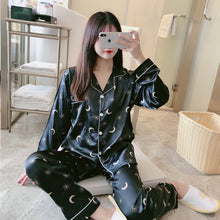 Load image into Gallery viewer, Women Silk Satin Pajamas Set Long Sleeve Trousers Pajamas Button-Down Printing Sleepwear Loungewear Women&#39;s Set Pyjamas Mujer