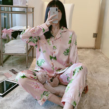 Load image into Gallery viewer, Women Silk Satin Pajamas Set Long Sleeve Trousers Pajamas Button-Down Printing Sleepwear Loungewear Women&#39;s Set Pyjamas Mujer