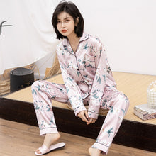 Load image into Gallery viewer, Women Silk Satin Pajamas Set Long Sleeve Trousers Pajamas Button-Down Printing Sleepwear Loungewear Women&#39;s Set Pyjamas Mujer