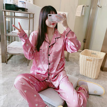 Load image into Gallery viewer, Women Silk Satin Pajamas Set Long Sleeve Trousers Pajamas Button-Down Printing Sleepwear Loungewear Women&#39;s Set Pyjamas Mujer