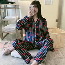 Load image into Gallery viewer, Women Silk Satin Pajamas Set Long Sleeve Trousers Pajamas Button-Down Printing Sleepwear Loungewear Women&#39;s Set Pyjamas Mujer