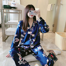 Load image into Gallery viewer, Women Silk Satin Pajamas Set Long Sleeve Trousers Pajamas Button-Down Printing Sleepwear Loungewear Women&#39;s Set Pyjamas Mujer