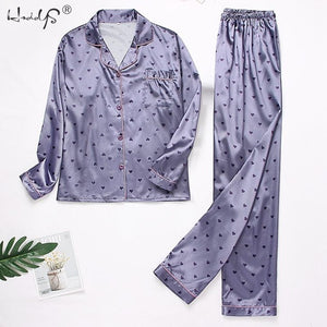 Women Silk Satin Pajamas Set Long Sleeve Trousers Pajamas Button-Down Printing Sleepwear Loungewear Women's Set Pyjamas Mujer