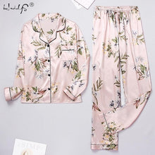 Load image into Gallery viewer, Women Silk Satin Pajamas Set Long Sleeve Trousers Pajamas Button-Down Printing Sleepwear Loungewear Women&#39;s Set Pyjamas Mujer