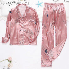 Load image into Gallery viewer, Women Silk Satin Pajamas Set Long Sleeve Trousers Pajamas Button-Down Printing Sleepwear Loungewear Women&#39;s Set Pyjamas Mujer