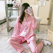 Load image into Gallery viewer, Women Silk Satin Pajamas Set Long Sleeve Trousers Pajamas Button-Down Printing Sleepwear Loungewear Women&#39;s Set Pyjamas Mujer