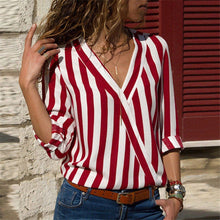 Load image into Gallery viewer, Women Striped Blouse Shirt Long Sleeve Blouse V-neck Shirts Casual Tops Blouse et Chemisier Femme Blusas Mujer de Moda 2020