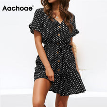 Load image into Gallery viewer, Women Summer Beach Dress Casual Short Sleeve Polka Dot Dress Boho Mini Party Dress Elegant V Neck Sundress Vestidos