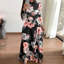 Load image into Gallery viewer, Women Summer Dress 2020 Casual Short Sleeve Long Dress Boho Floral Print Maxi Dress Turtleneck Bandage Elegant Dresses Vestido