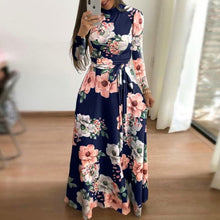 Load image into Gallery viewer, Women Summer Dress 2020 Casual Short Sleeve Long Dress Boho Floral Print Maxi Dress Turtleneck Bandage Elegant Dresses Vestido