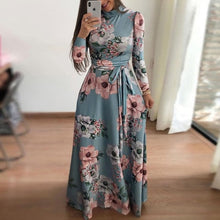 Load image into Gallery viewer, Women Summer Dress 2020 Casual Short Sleeve Long Dress Boho Floral Print Maxi Dress Turtleneck Bandage Elegant Dresses Vestido