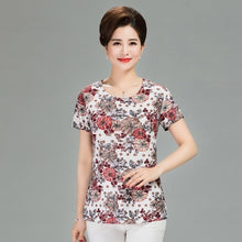 Load image into Gallery viewer, Women T Shirt 2018 Plus Size tshirt 4XL Print Short Sleeve Milk Silk T-Shirt Fashion Middle Age Mother Clothing Vestidos