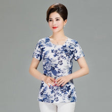 Load image into Gallery viewer, Women T Shirt 2018 Plus Size tshirt 4XL Print Short Sleeve Milk Silk T-Shirt Fashion Middle Age Mother Clothing Vestidos