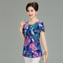 Load image into Gallery viewer, Women T Shirt 2018 Plus Size tshirt 4XL Print Short Sleeve Milk Silk T-Shirt Fashion Middle Age Mother Clothing Vestidos