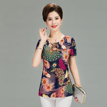 Load image into Gallery viewer, Women T Shirt 2018 Plus Size tshirt 4XL Print Short Sleeve Milk Silk T-Shirt Fashion Middle Age Mother Clothing Vestidos