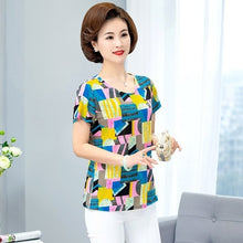 Load image into Gallery viewer, Women T Shirt 2018 Plus Size tshirt 4XL Print Short Sleeve Milk Silk T-Shirt Fashion Middle Age Mother Clothing Vestidos