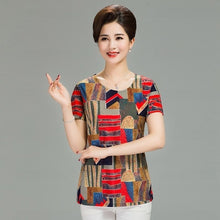 Load image into Gallery viewer, Women T Shirt 2018 Plus Size tshirt 4XL Print Short Sleeve Milk Silk T-Shirt Fashion Middle Age Mother Clothing Vestidos