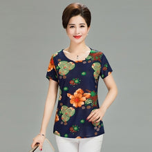 Load image into Gallery viewer, Women T Shirt 2018 Plus Size tshirt 4XL Print Short Sleeve Milk Silk T-Shirt Fashion Middle Age Mother Clothing Vestidos